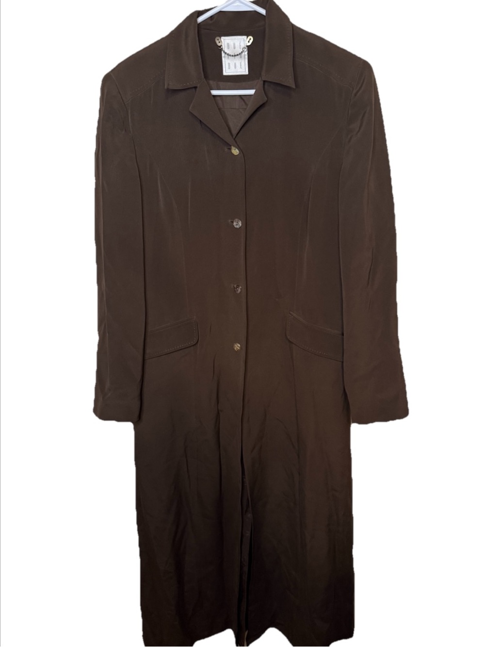 Vintage Due Per Due Women's Duster Coat Silk size 8 Espresso Brown